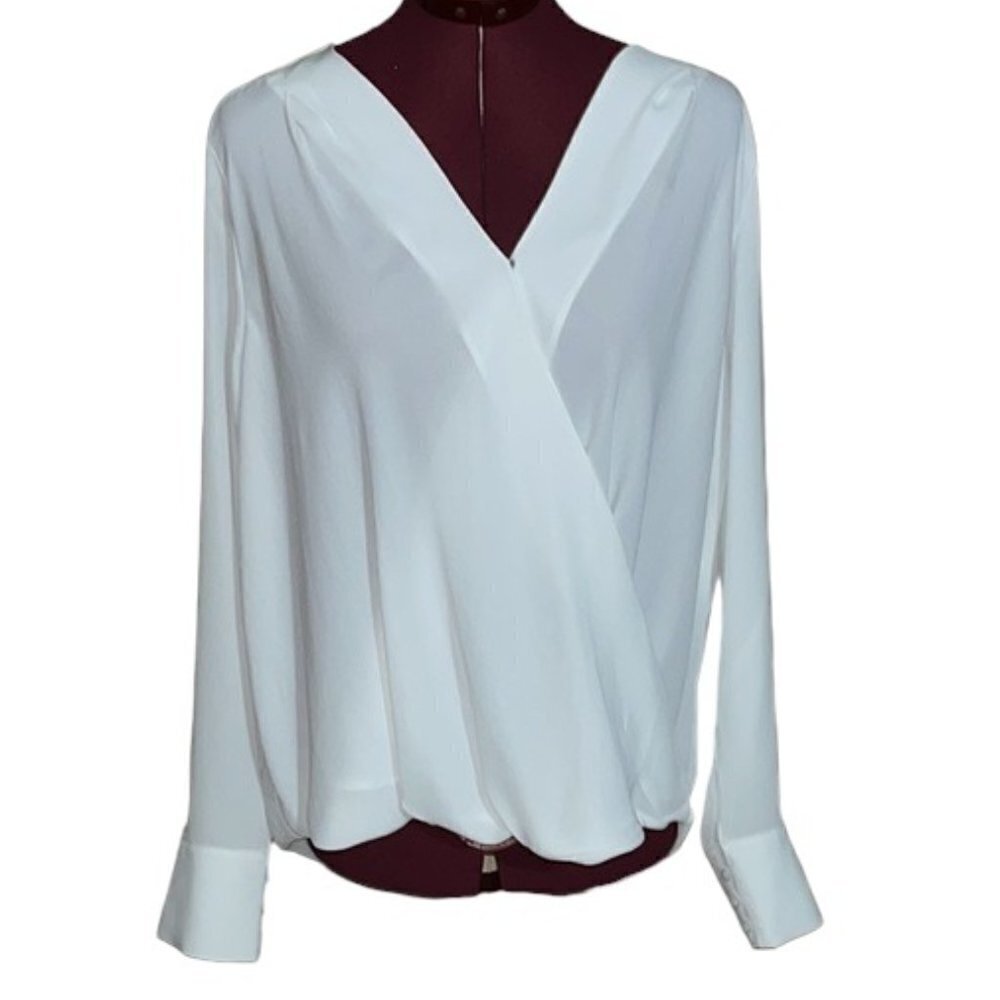 Hallogen Women's Cross Front Blouse in Ivory Cloud NWOT Size Large